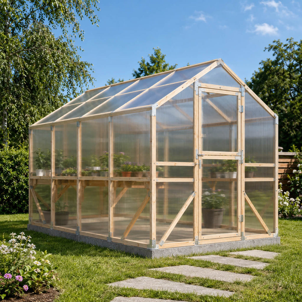Gewächshaus aus Holz mit Polycarbonat | 2,6 m Breite