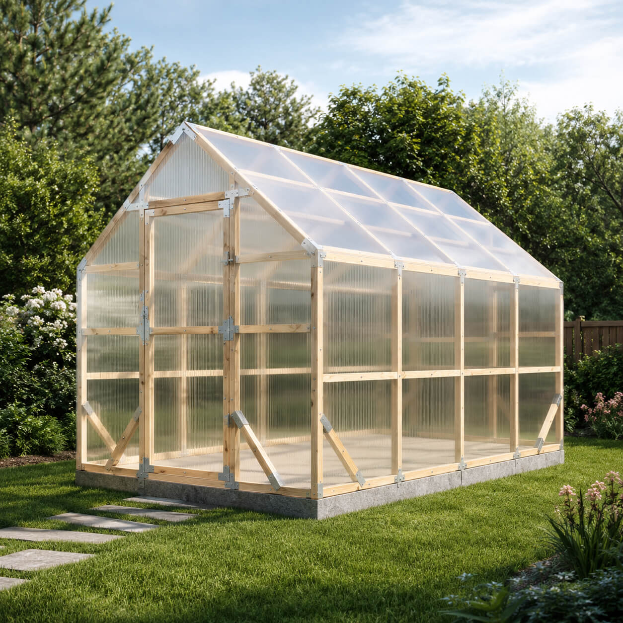 Gewächshaus aus Holz mit Polycarbonat | 2,6 m Breite