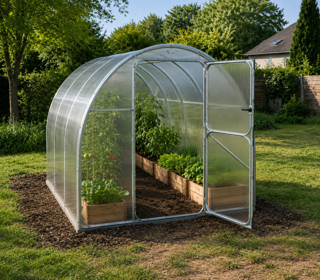 Gewächshaus aus Polycarbonat mit Stahlrahmen | 2 m Breite
