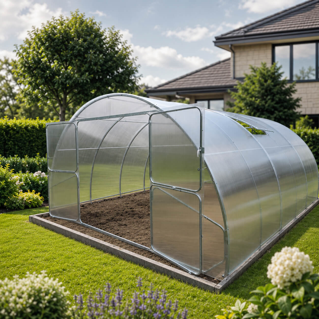 Gewächshaus aus Polycarbonat mit Stahlrahmen | 4 m Breite