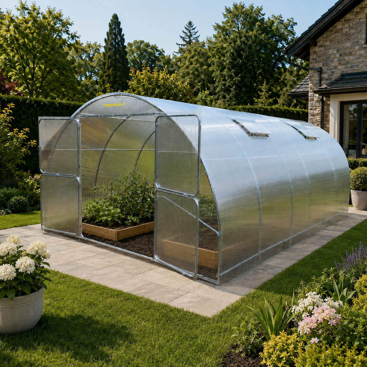 Gewächshaus aus Polycarbonat mit Stahlrahmen | 4 m Breite