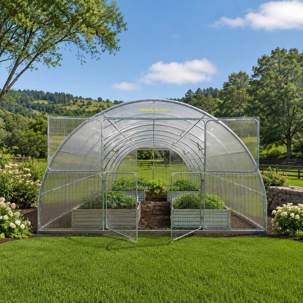 Gewächshaus aus Polycarbonat mit Stahlrahmen | 4 m Breite