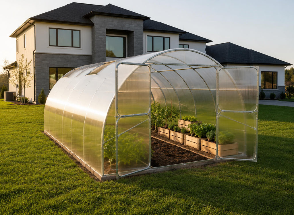 Gewächshaus aus Polycarbonat mit Stahlrahmen | 4 m Breite