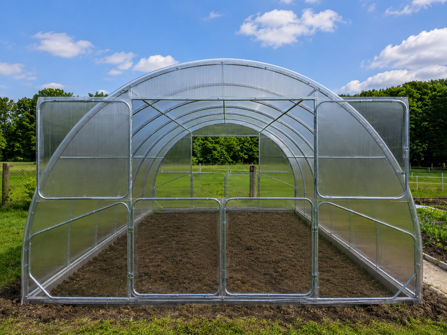 Gewächshaus aus Polycarbonat mit Stahlrahmen | 4 m Breite
